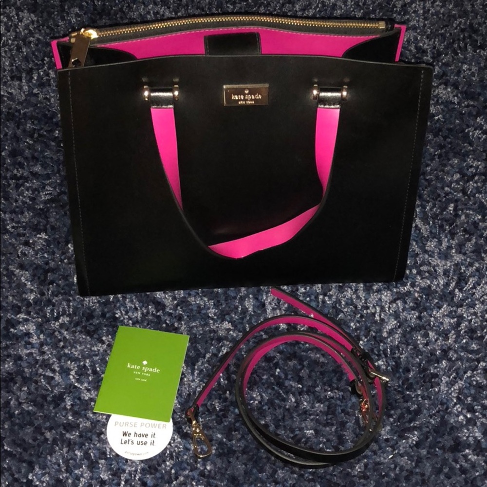 *Offers* Kate ♠️ black & pink pressed leather bag